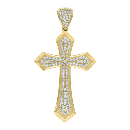 10K Yellow Gold Mens Cubic-Zirconia Cross Religious Charm Pendant