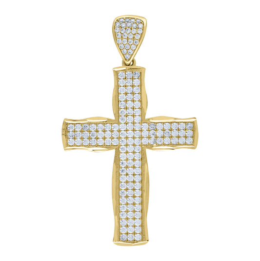 10K Yellow Gold Mens Cubic-Zirconia Cross Religious Charm Pendant