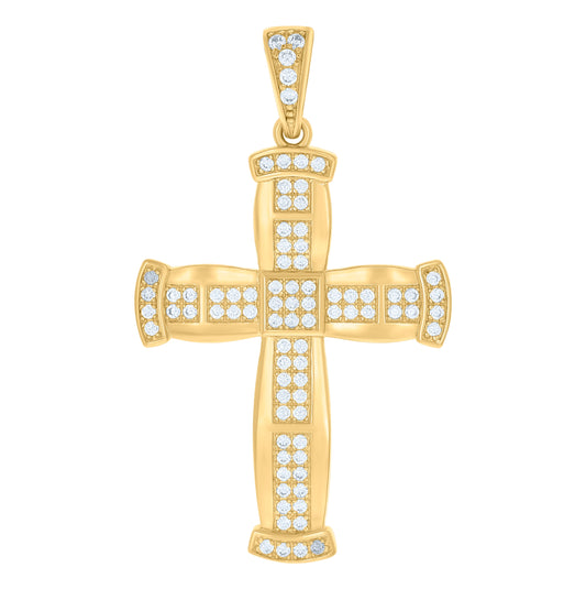 10K Yellow Gold Men Cubic-Zirconia Cross Religious Charm Pendant