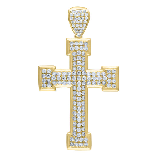10K Yellow Gold Mens Cubic-Zirconia Cross Religious Charm Pendant