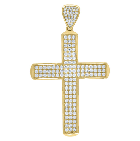10K Yellow Gold Mens Cubic-Zirconia Cross Religious Charm Pendant