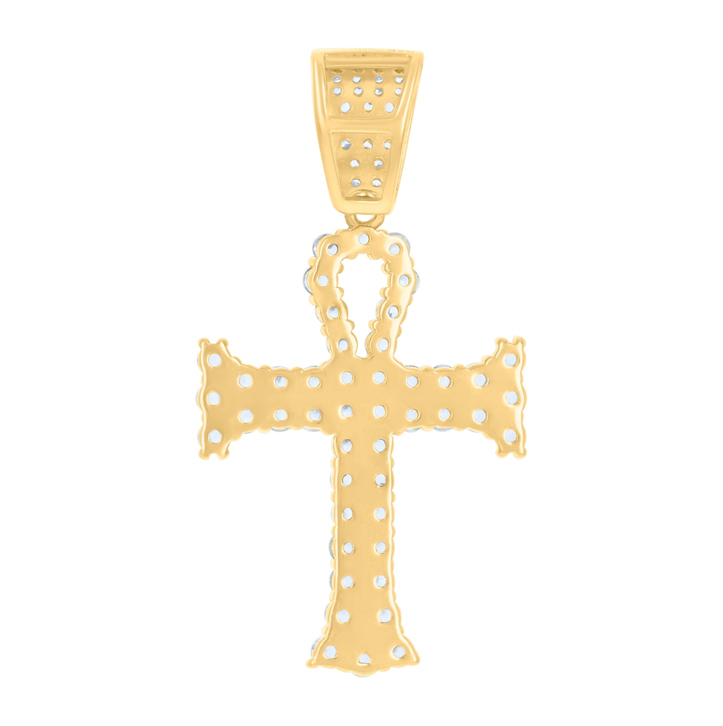 Sterling Silver Yellow-Tone Mens Cubic-Zirconia Cross Religious Charm Pendant