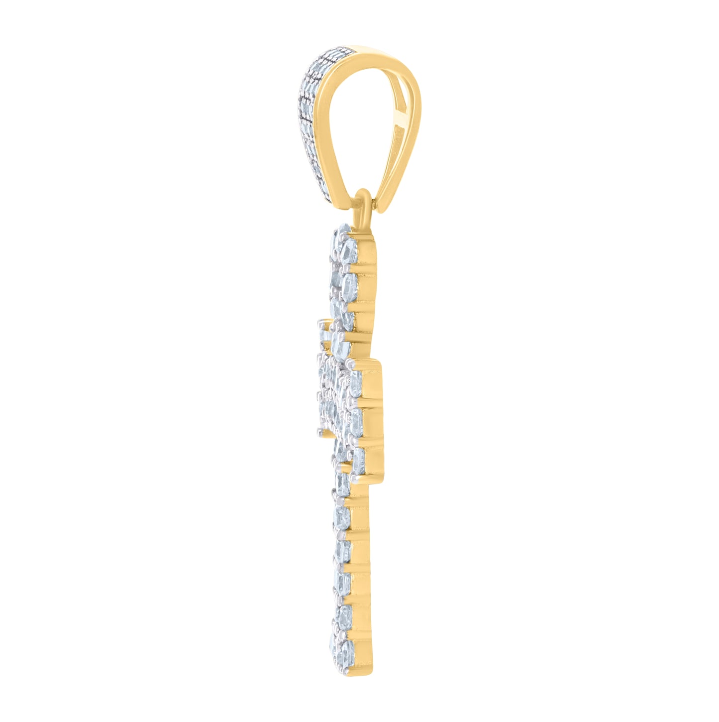 Sterling Silver Yellow-Tone Mens Cubic-Zirconia Cross Religious Charm Pendant