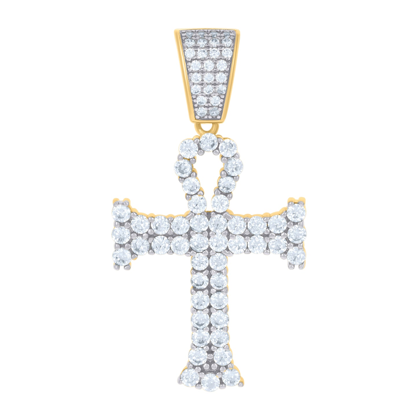 Sterling Silver Yellow-Tone Mens Cubic-Zirconia Cross Religious Charm Pendant