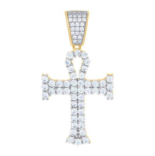 Sterling Silver Yellow-Tone Mens Cubic-Zirconia Cross Religious Charm Pendant