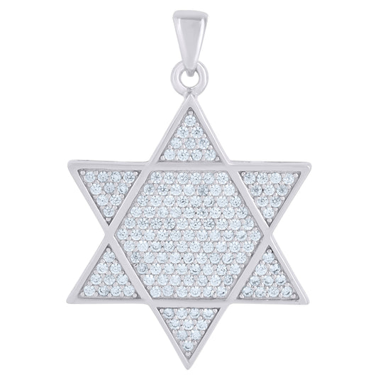 Sterling Silver Men Cubic-Zirconia Star Of David Religious Symbol Charm Pendant