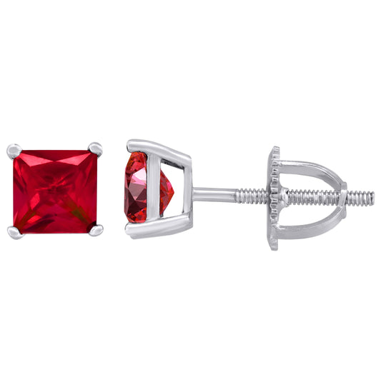 Sterling Silver Womens Princess Cut Cubic Zirconia 5mm Square Classic Studs Earrings