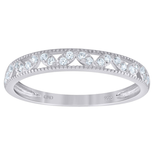 Sterling Silver Womens Cubic Zirconia Semi Eternity Stackable Bridal Anniversary Engagement Wedding Band Ring
