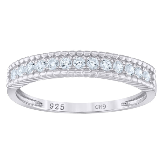 Sterling Silver Women's Cubic Zirconia Semi Eternity Stackable Bridal Anniversary Engagement Wedding Band Ring