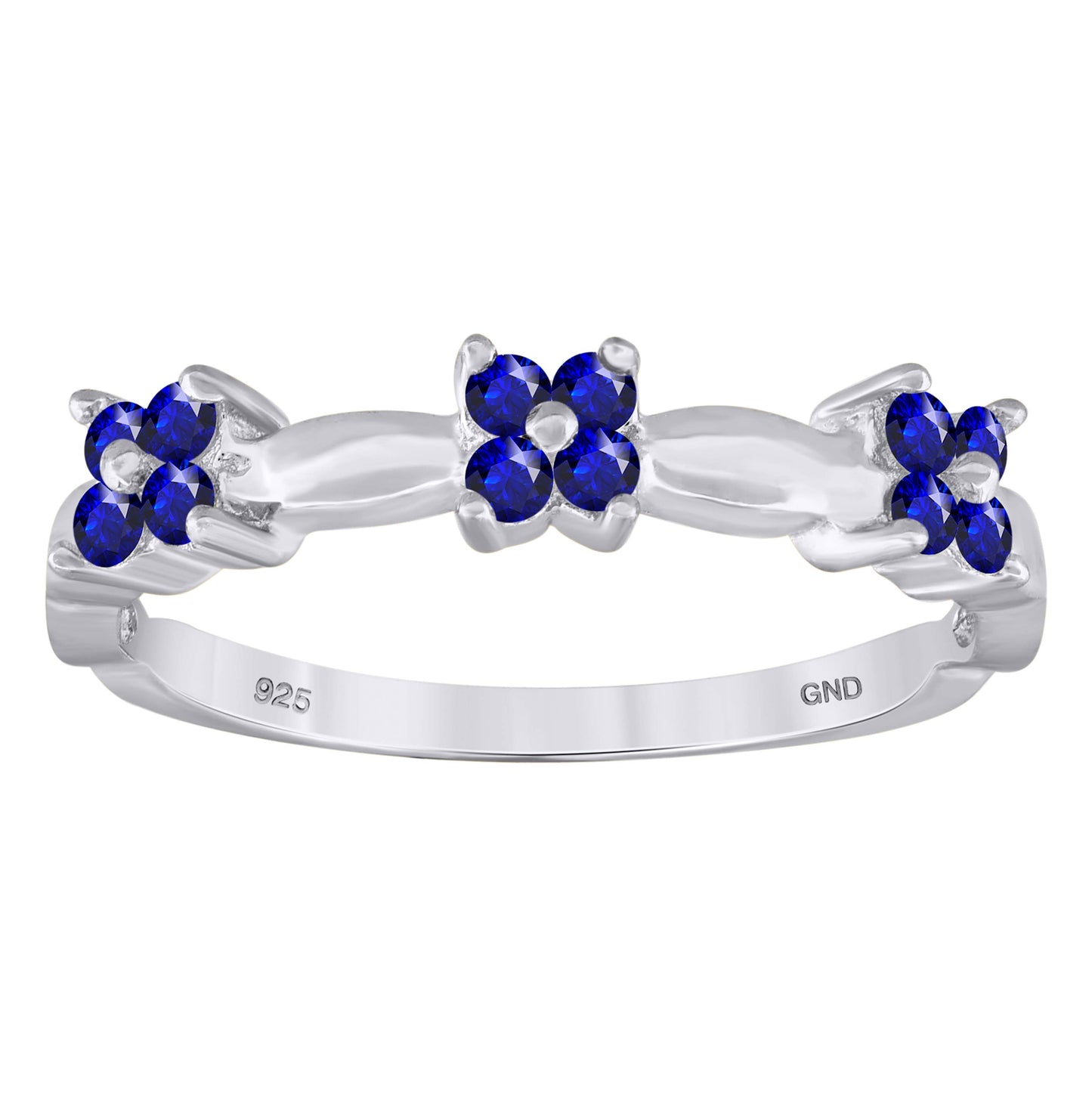 Sterling Silver Womens Royal Blue Cubic-Zirconia Flower Bridal Anniversary Wedding Engagement Band Ring