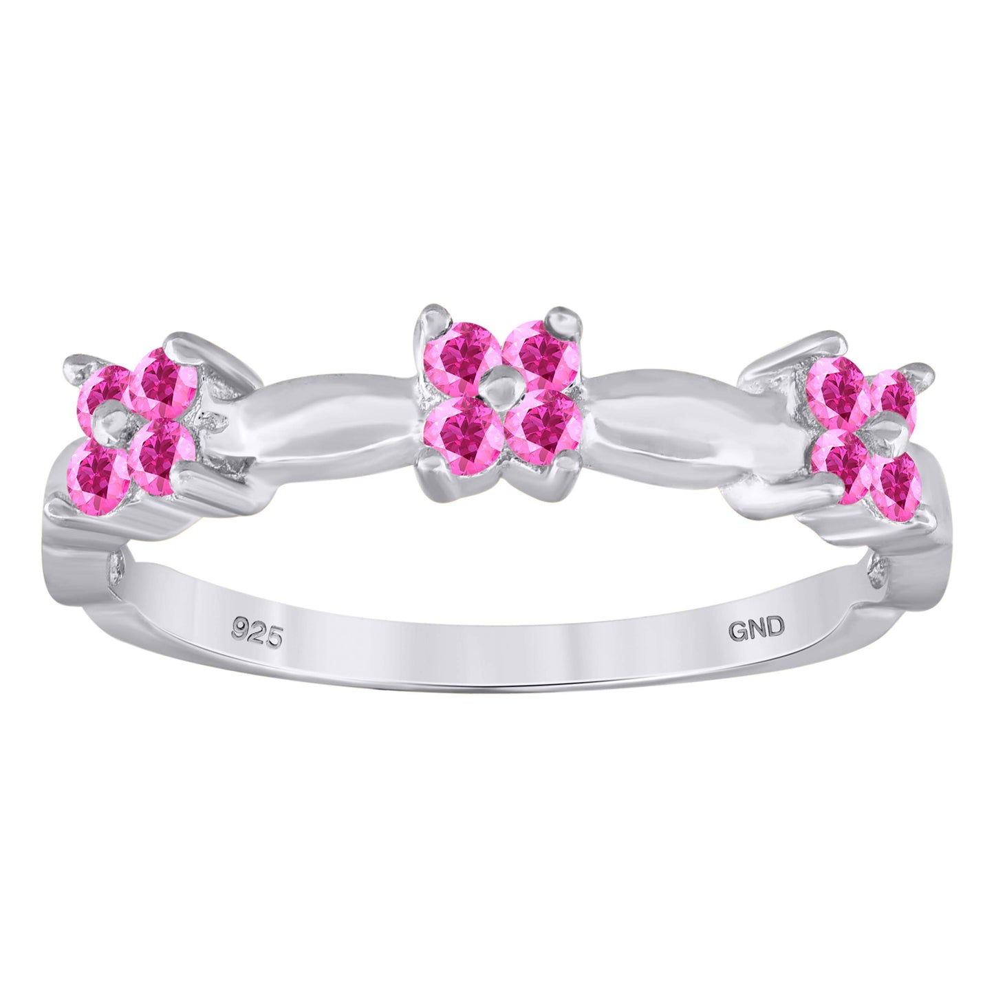 Sterling Silver Womens Pink Cubic-Zirconia Flower Bridal Anniversary Wedding Engagement Band Ring
