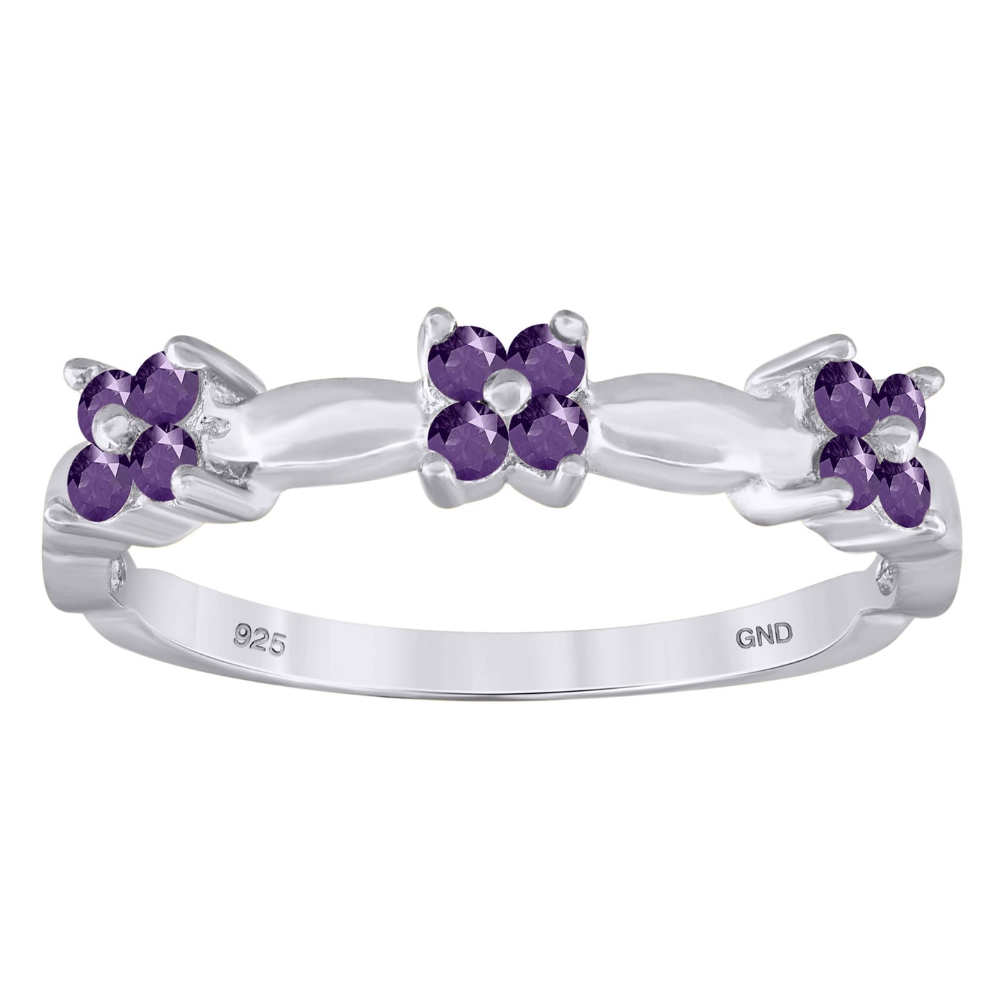 Sterling Silver Womens Purple Cubic-Zirconia Flower Bridal Anniversary Wedding Engagement Band Ring