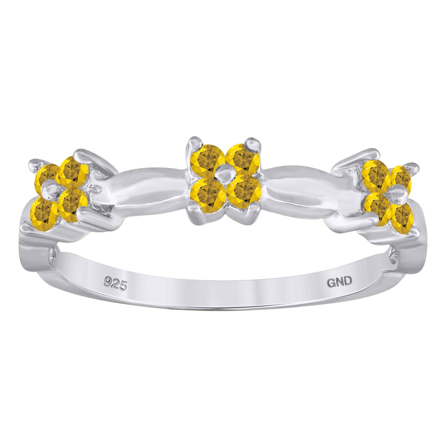 Sterling Silver Womens Yellow Cubic-Zirconia Flower Bridal Anniversary Wedding Engagement Band Ring