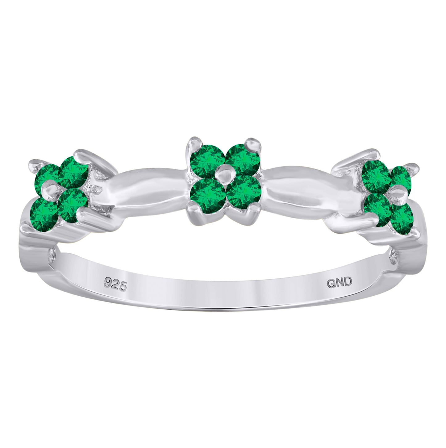 Sterling Silver Womens Green Cubic-Zirconia Flower Bridal Anniversary Wedding Engagement Band Ring