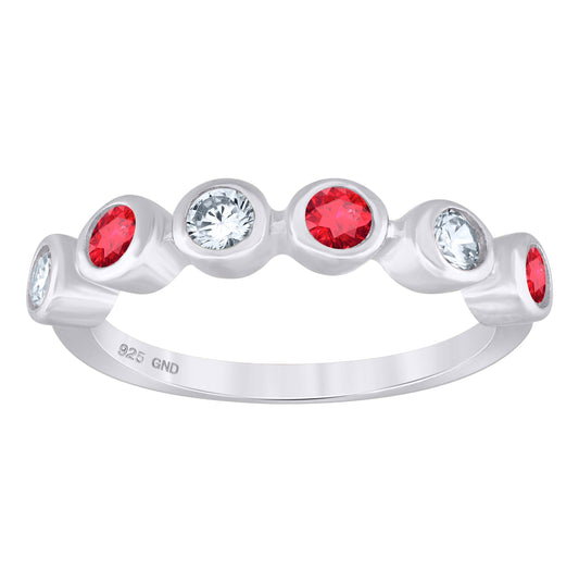 Sterling Silver Womens White Red Cubic-Zirconia Bridal Anniversary Wedding Engagement Band Ring