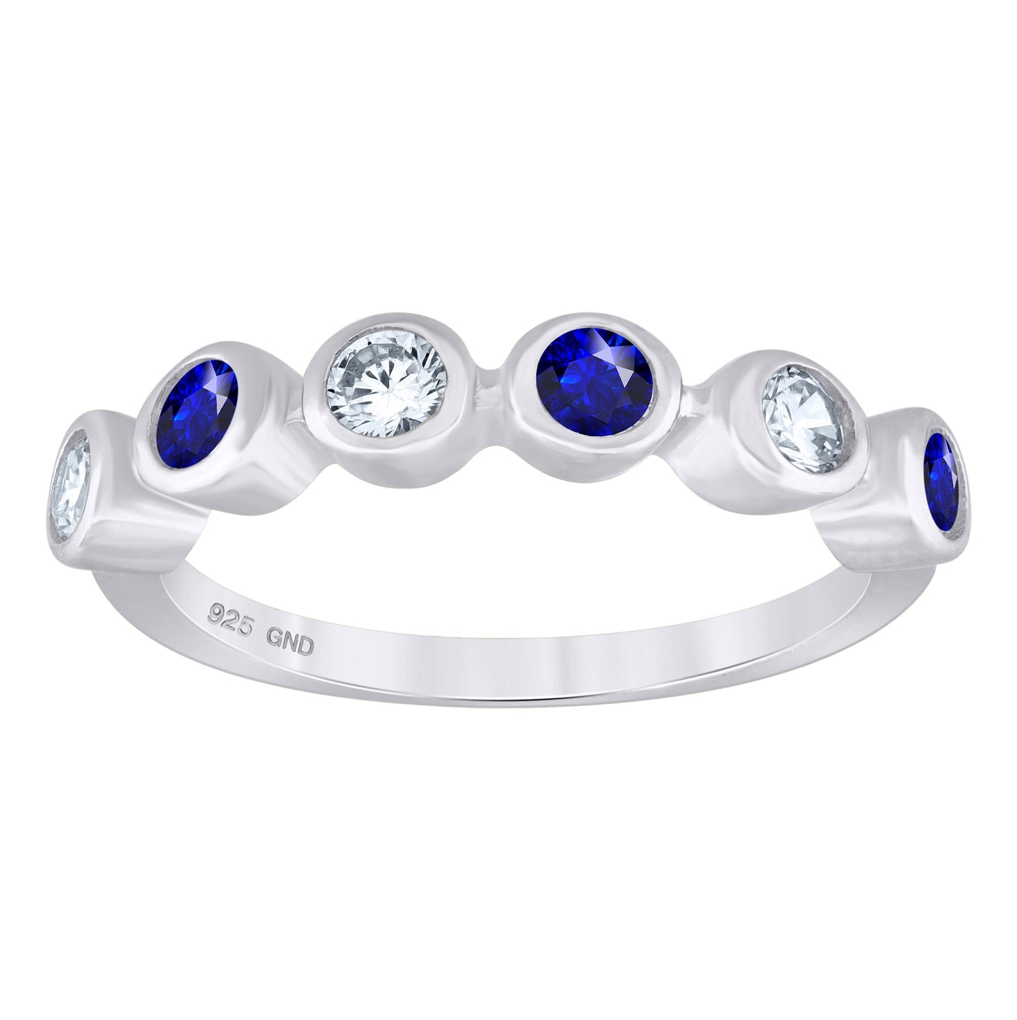 Sterling Silver Womens White Royal Blue Cubic-Zirconia Bridal Anniversary Wedding Engagement Band Ring
