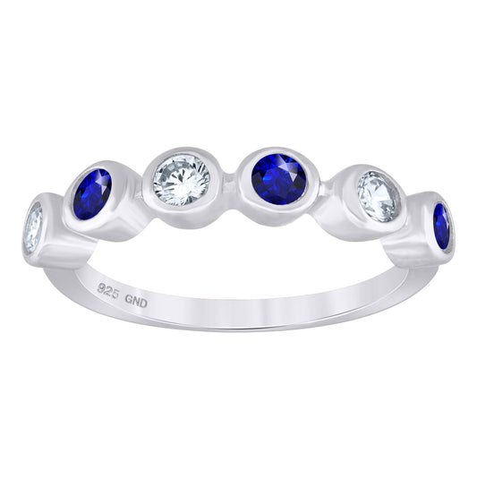 Sterling Silver Womens White Royal Blue Cubic-Zirconia Bridal Anniversary Wedding Engagement Band Ring