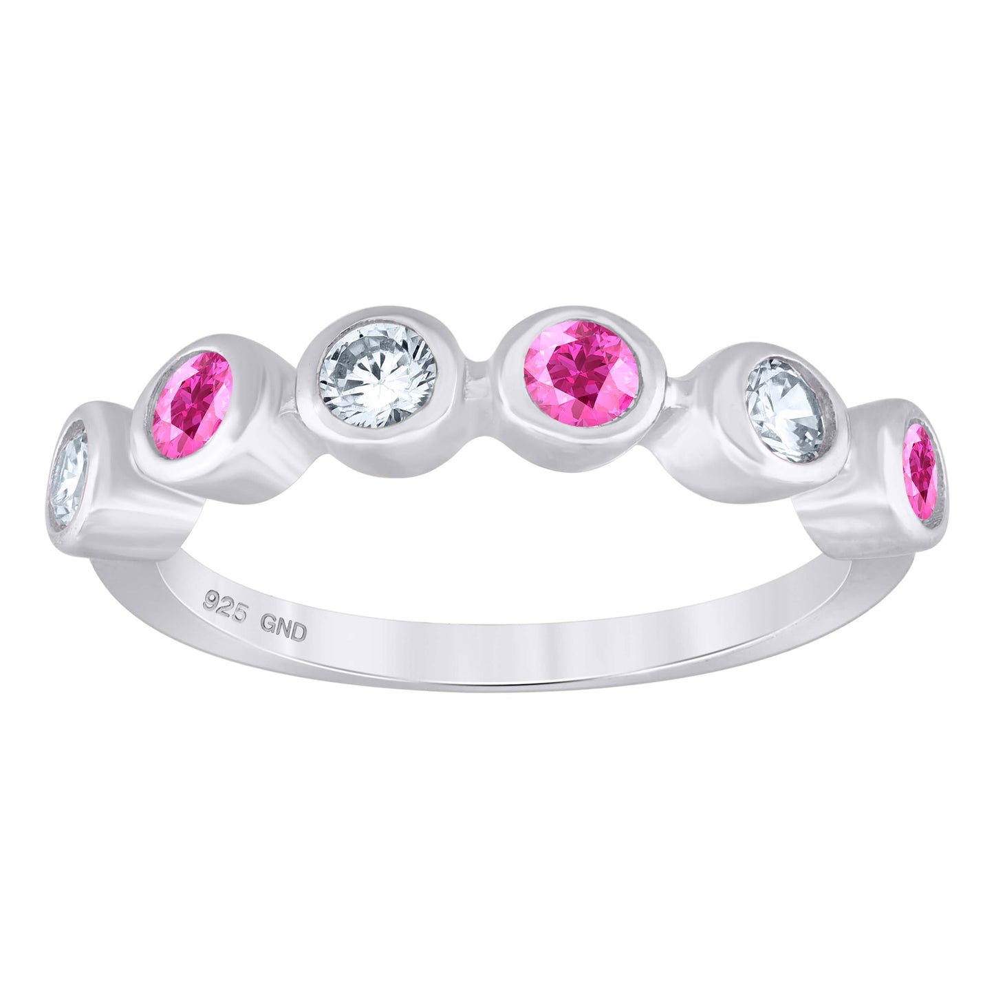 Sterling Silver Womens White Pink Cubic-Zirconia Bridal Anniversary Wedding Engagement Band Ring