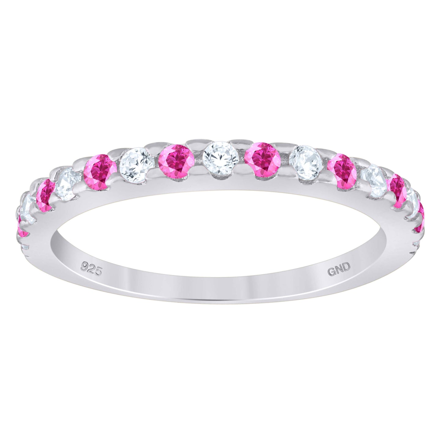 Sterling Silver Women's White Pink Cubic-Zirconia Bridal Anniversary Wedding Engagement Band Ring