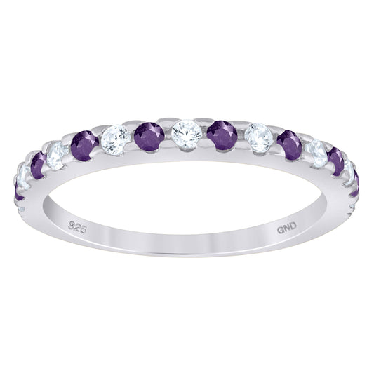 Sterling Silver Women's White Purple Cubic-Zirconia Bridal Anniversary Wedding Engagement Band Ring