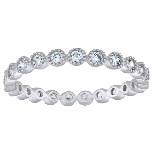 Sterling Silver Women's Cubic-Zirconia Bridal Anniversary Wedding Engagement Band Ring