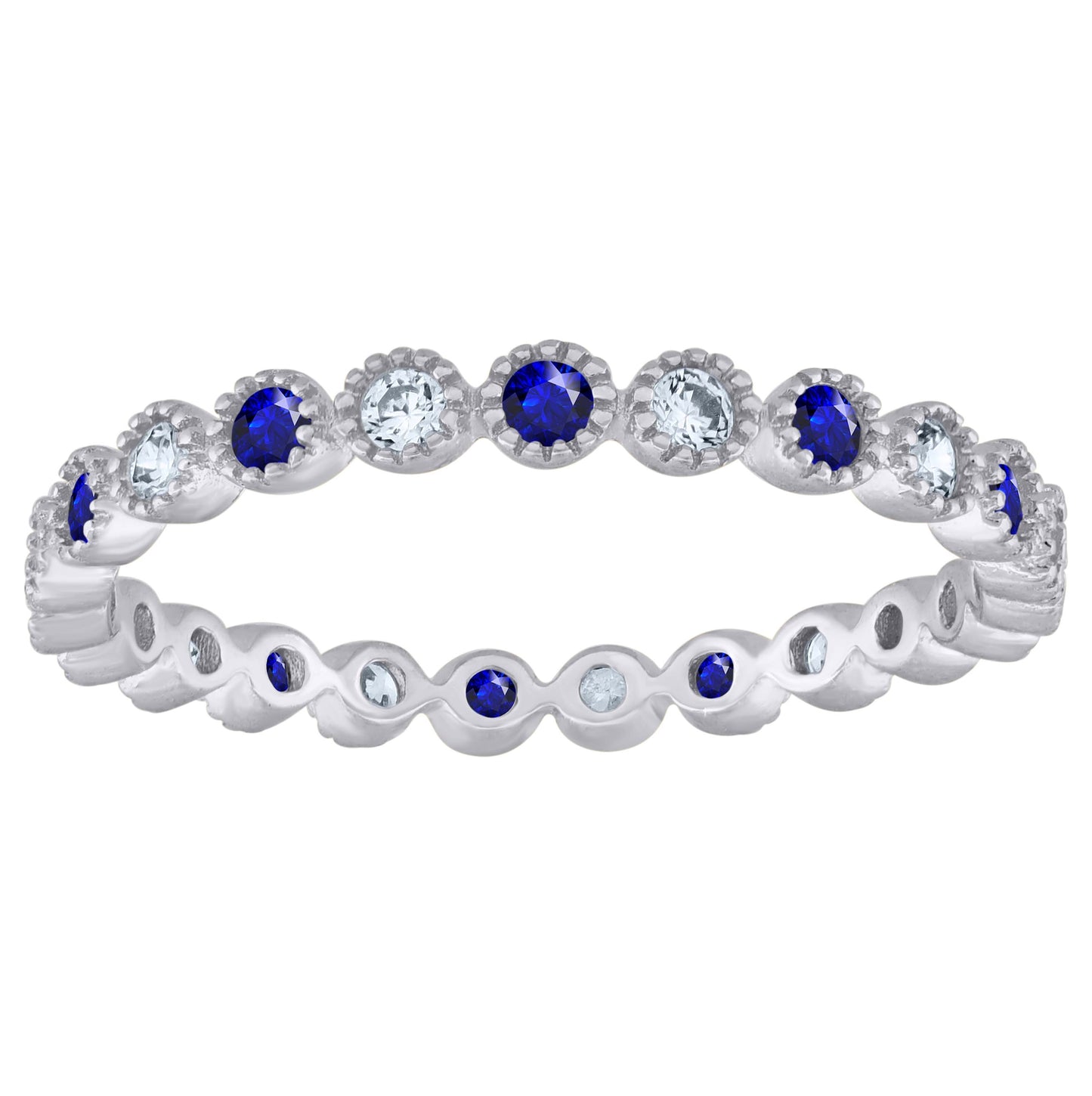 Sterling Silver Women's White Royal Blue Cubic-Zirconia Bridal Anniversary Wedding Engagement Band Ring