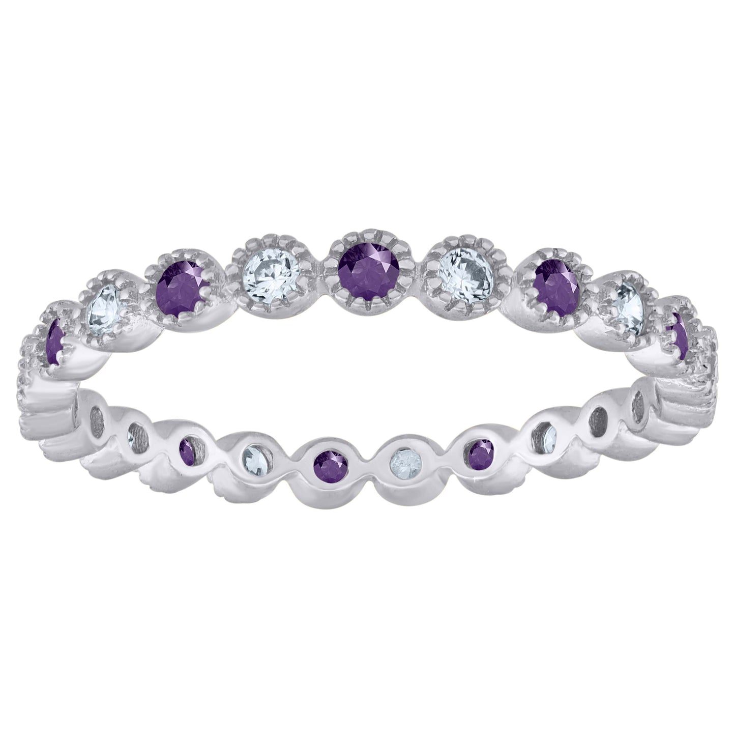 Sterling Silver Women's White Purple Cubic-Zirconia Bridal Anniversary Wedding Engagement Band Ring