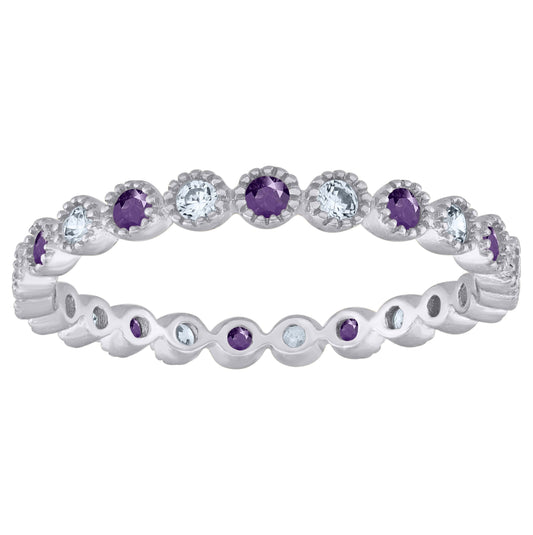 Sterling Silver Women's White Purple Cubic-Zirconia Bridal Anniversary Wedding Engagement Band Ring
