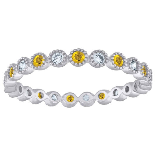 Sterling Silver Womens White Yellow Cubic-Zirconia Bridal Anniversary Wedding Engagement Band Ring