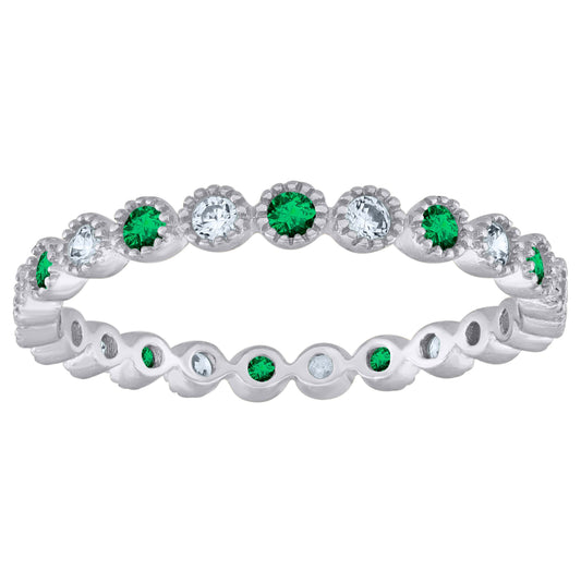 Sterling Silver Womens White Green Cubic-Zirconia Ring Size 7