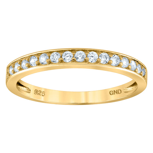 Sterling Silver Yellow-Tone Womens Cubic Zirconia Semi Eternity Stackable Bridal Anniversary Engagement Wedding Band Ring