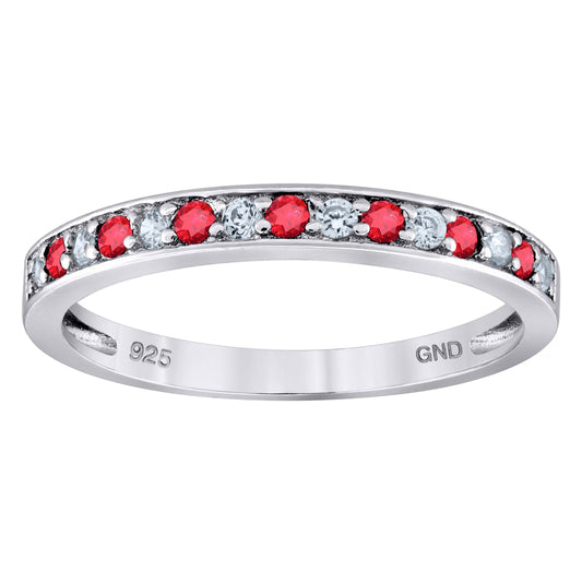 Sterling Silver Womens White Red Cubic Zirconia Semi Eternity Stackable Bridal Anniversary Engagement Wedding Band Ring