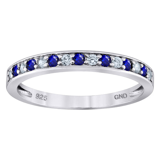 Sterling Silver Womens White Royal Blue Cubic Zirconia Semi Eternity Stackable Bridal Anniversary Engagement Wedding Band Ring