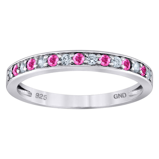 Sterling Silver Womens White Pink Cubic Zirconia Semi Eternity Stackable Bridal Anniversary Engagement Wedding Band Ring