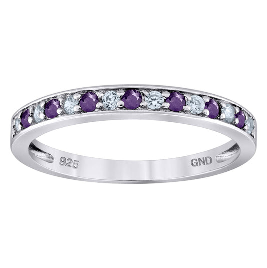Sterling Silver Womens White Purple Cubic Zirconia Semi Eternity Stackable Bridal Anniversary Engagement Wedding Band Ring
