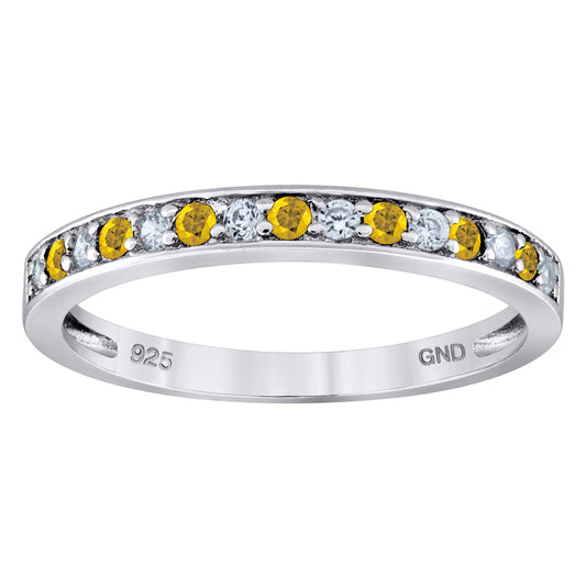 Sterling Silver Womens White Yellow Cubic Zirconia Semi Eternity Stackable Bridal Anniversary Engagement Wedding Band Ring