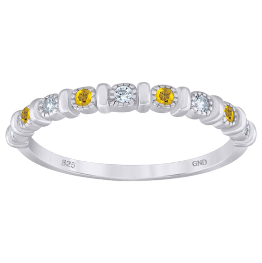 Sterling Silver Womens Yellow Cubic Zirconia Semi-Eternity Wedding Band Ring