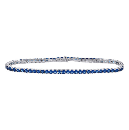 Sterling Silver Womens Blue Cubic-Zirconia Tennis Bracelet 8 Inches