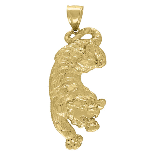 10K Yellow Gold Mens Wildlife Animal Tiger Charm Pendant