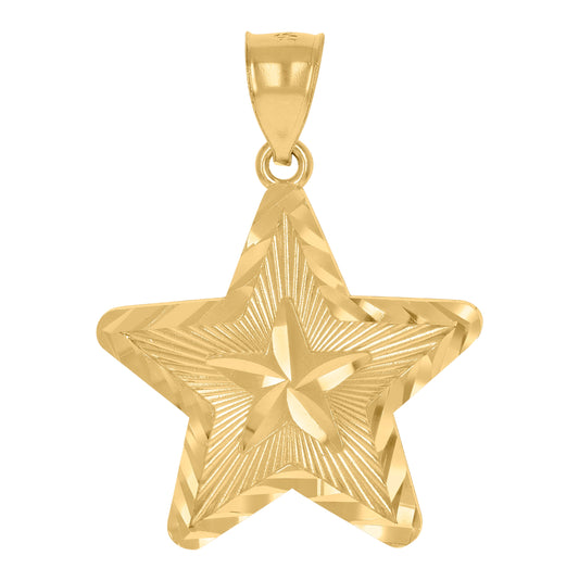 10K Yellow Gold Mens Diamond-Cut Star Celestial Religious Charm Pendant