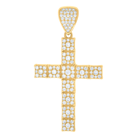10K Yellow Gold Mens Women Cubic Zirconia Cross Religious Charm Pendant