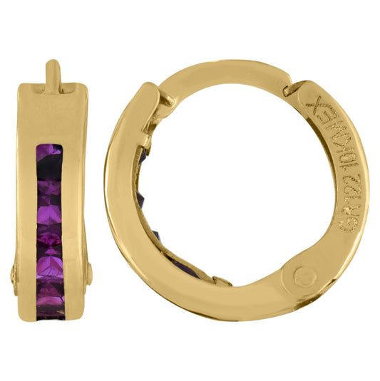 10K Yellow Gold Womens Princess-Cut Purple Cubic Zirconia Huggie Hoop Earrings