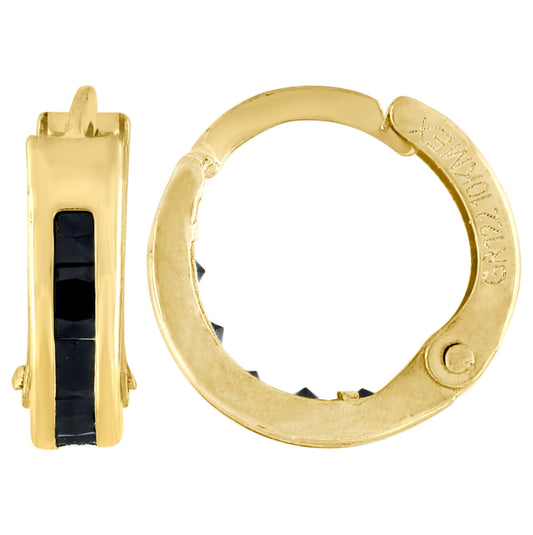 10K Yellow Gold Womens Princess-Cut Black Cubic Zirconia Huggie Hoop Earrings