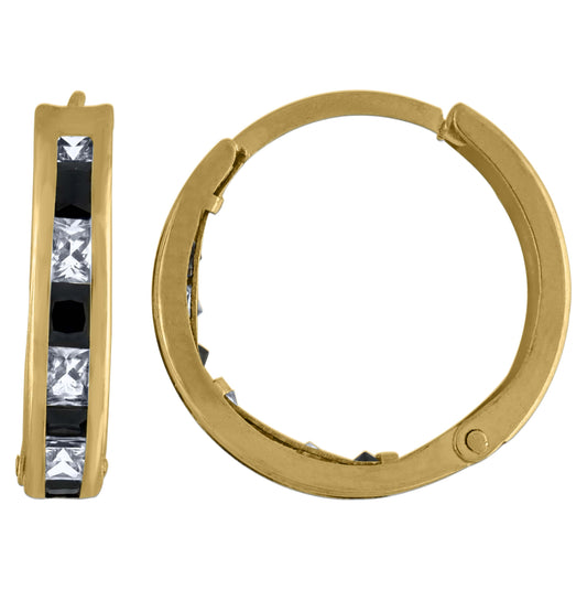 10K Yellow Gold Womens Princess-Cut Black Cubic Zirconia Huggie Hoop Earrings