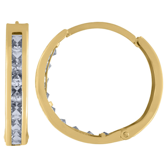10K Yellow Gold Womens Princess-Cut Cubic Zirconia Huggie Hoop Earrings