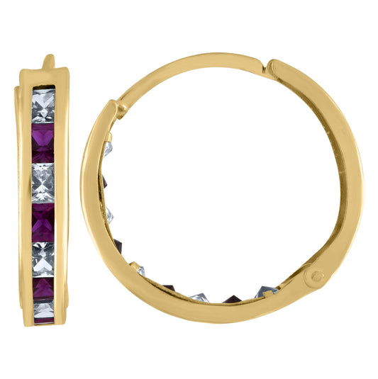 10K Yellow Gold Womens Princess-Cut Purple Cubic Zirconia Huggie Hoop Earrings