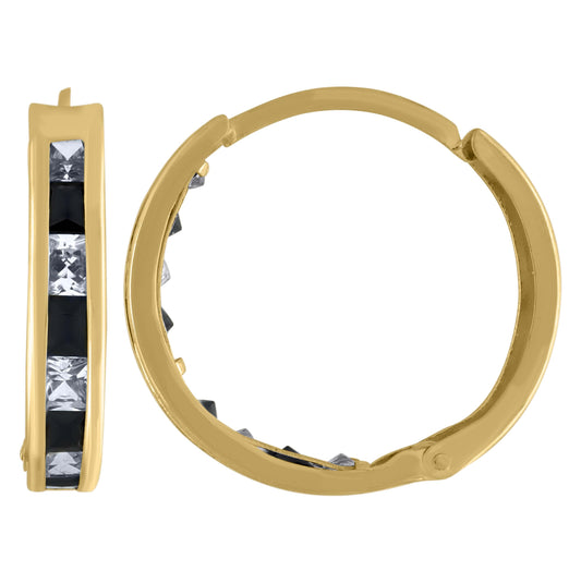 10K Yellow Gold Womens Princess-Cut Black Cubic Zirconia Huggie Hoop Earrings