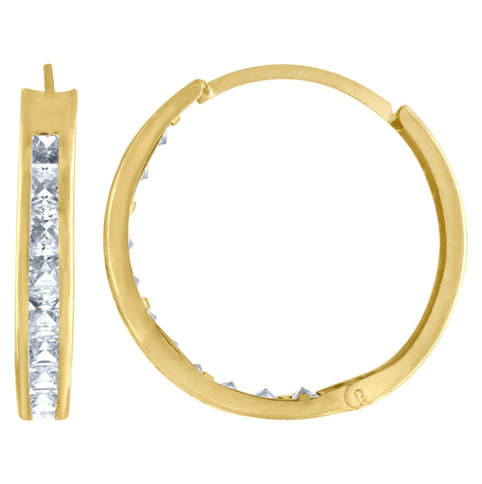 10K Yellow Gold Womens Princess-Cut Cubic Zirconia Huggie Hoop Earrings