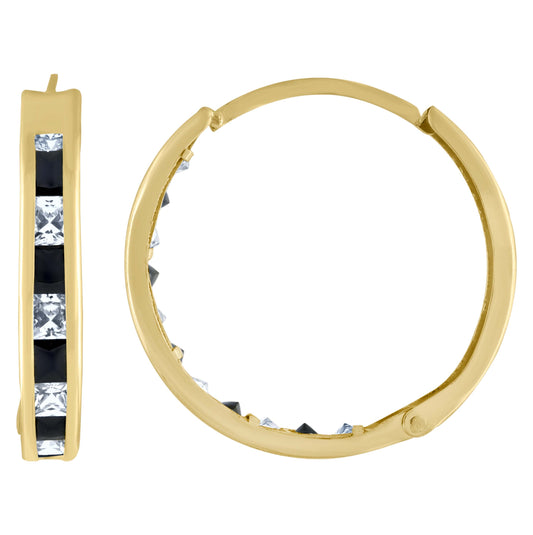 10K Yellow Gold Womens Princess-Cut Black Cubic Zirconia Huggie Hoop Earrings