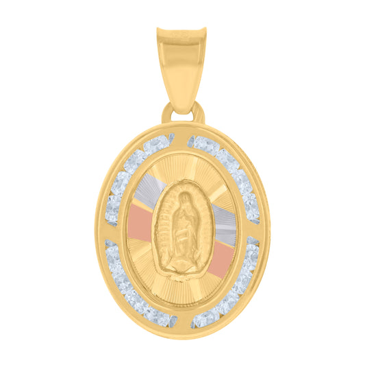 10K Yellow Gold Unisex Cubic Zirconia Cubic-Zirconia Lady Of Guadalupe Religious Oval Medal Charm Pendant